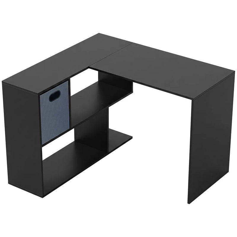 HOMCOM 110 cm L-Shaped Desk, Small Computer Desk with Fabric Drawer and Storage Shelves for Home Office, Study, Black
