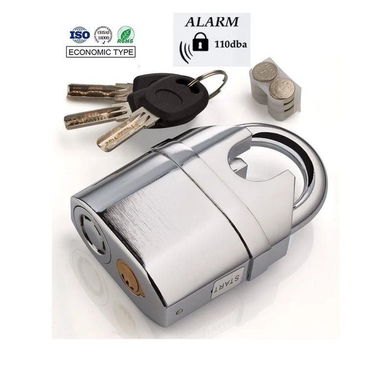 Heavy Duty Stainless Steel Waterproof Alarm Padlock with Keys - Outdoor Security