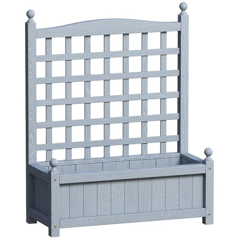 Outsunny Garden Planters with Trellis for Climbing Vines, Wood Raised Beds for Garden, Flower Pot, Indoor Outdoor, Grey