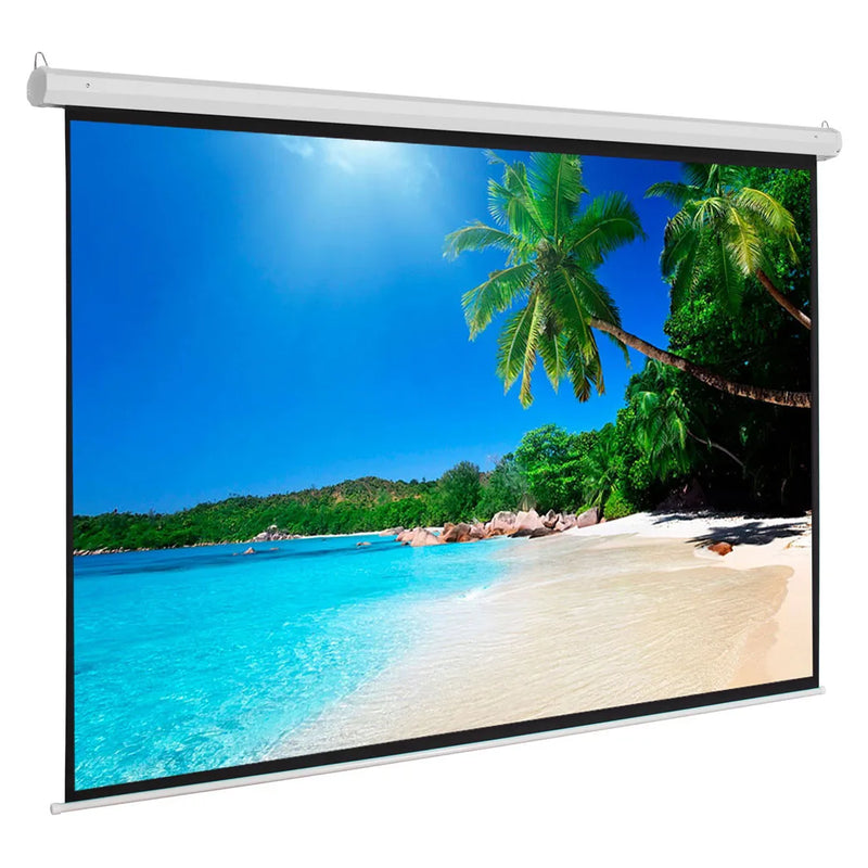 UK Plug, 100 inch 16:9 Aspect Ratio Manual Self-locking Warp Knitted White Plastic Projection Screen, White, with Screw Hooks, Pull-down Projector Screen