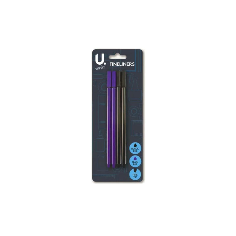 Fineliner Pens Pack Of 4 Assorted Colours