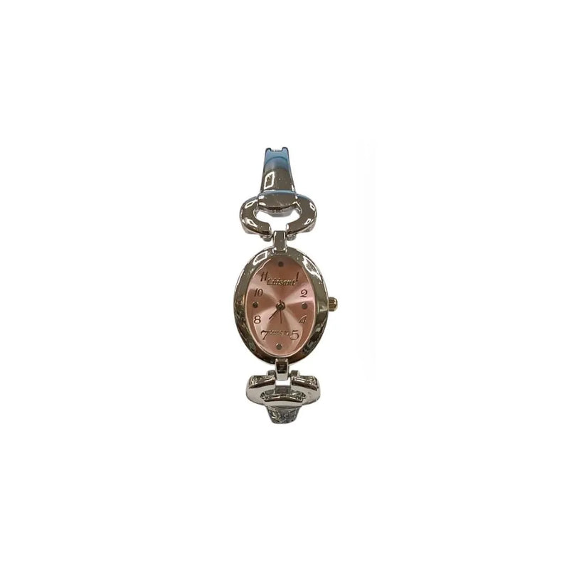 Luisant Ladies Fashion Oval Pink Dial Silver Steel Bracelet Strap Watch - CLEARANCE NEEDS RE-BATTERY