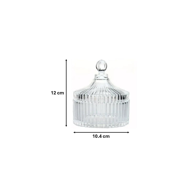 Ribbed Glass Candy Sweets Sugar Storage Bowl Jar With Lid (Parcel Plus Rate)