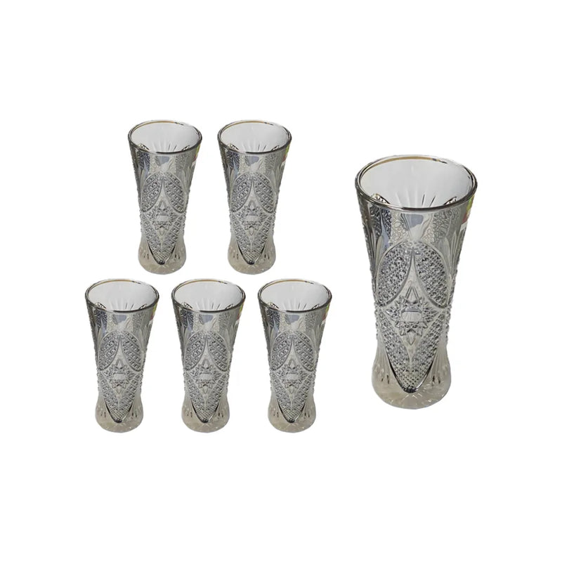 Small Half Pint Decorated Drinking Glass Set Of 6 Black Grey (Parcel Plus Rate)