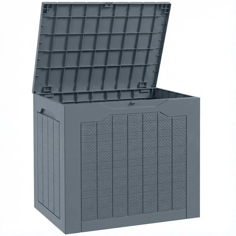 Outsunny 97L Plastic Garden Storage Box, Outdoor Storage Box with Handles, Waterproof Outdoor Storage Container, Light Grey