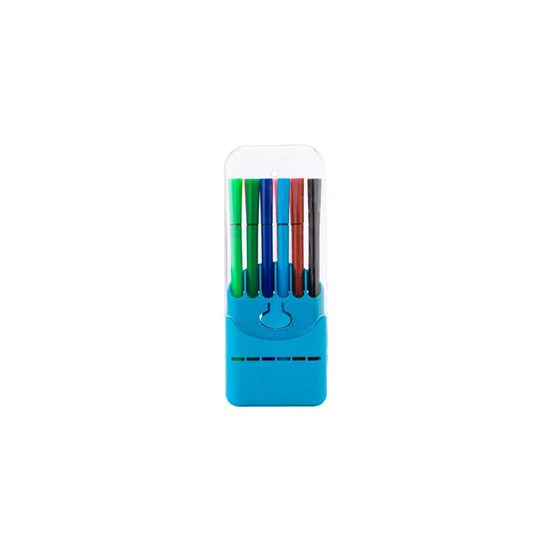 12 Pack Colouring Marker Pens In Holder Case Assorted Colours