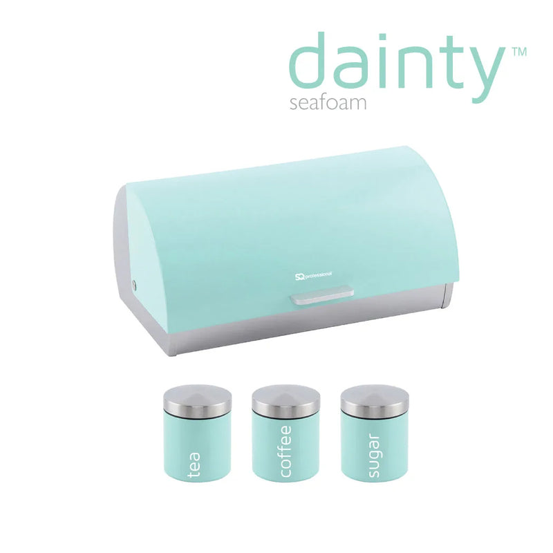 Sq Professional Dainty Metal Bread Bin With 3 Canisters Seafoam