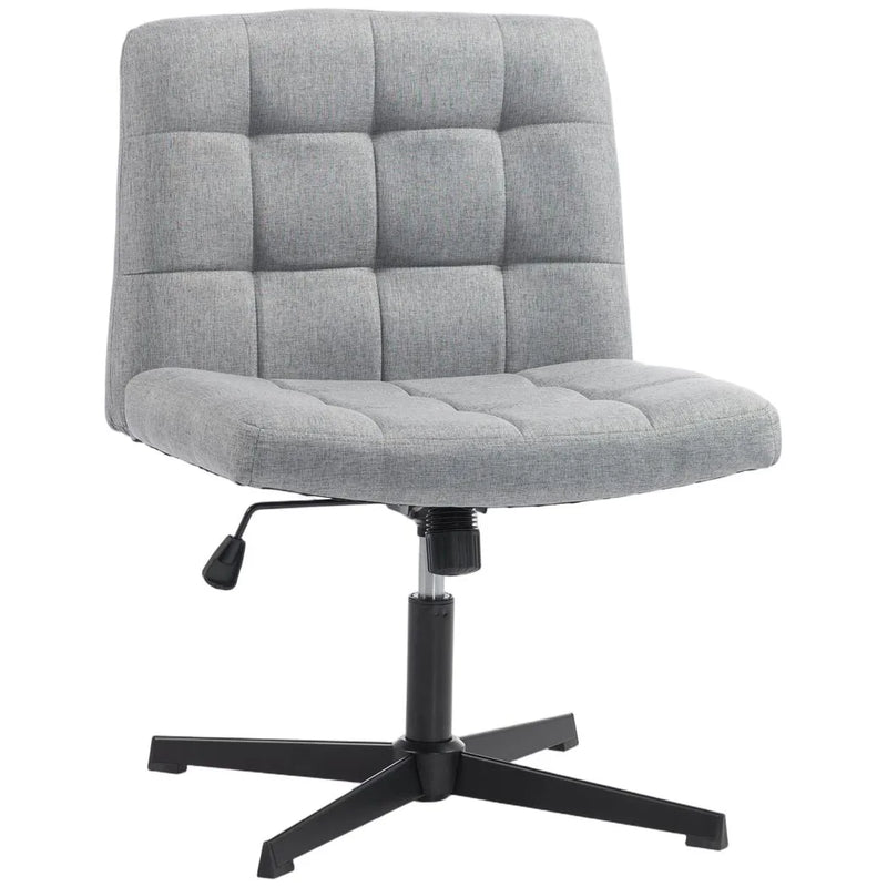 HOMCOM Armless Office Chair, Cross Legged Linen Computer Desk Vanity Chair with Wide Seat, Rocking Function, Grey