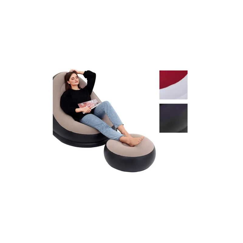 Inflatable Sofa Chair Single Size With Foot Stool Assorted Colours