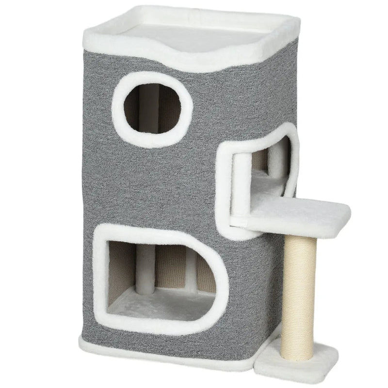 PawHut 75 cm Cat Tree, Cat Tower Condo for Indoor Cats with Scratching Post, Jumping Platform, Grey