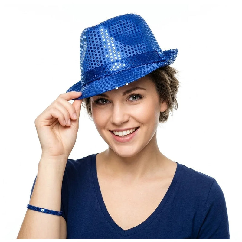 Light – Up Led Sequin Fedora Hat – Flashing Fancy Dress Party Accessory, Assorted Colours