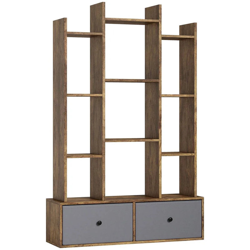 HOMCOM 12 Shelf Storage Unit, with Drawers - Brown