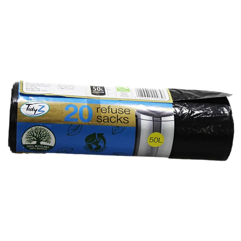 Refuse Sacks Bin Bags 50L Roll Of 20