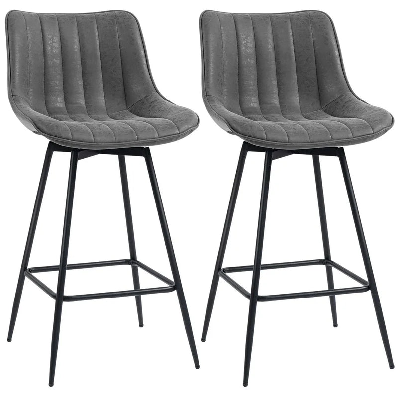 HOMCOM Set of 2 PU Leather Swivel Bar Stools - Grey