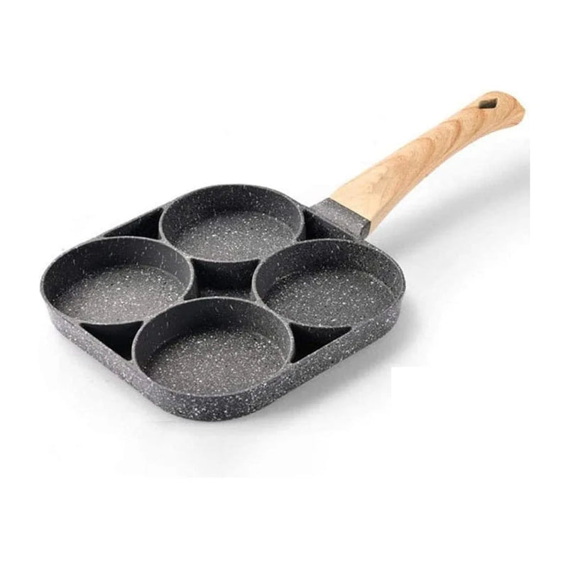 Metal Round Egg Frying Pan Square 4 Eggs Wooden Handle