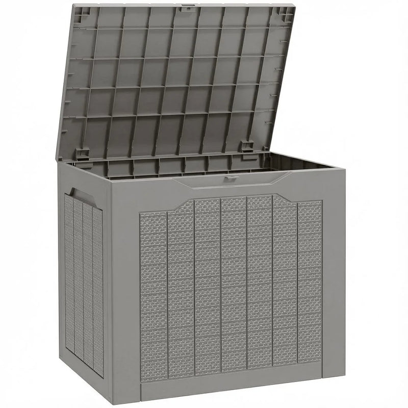 Outsunny 73L Plastic Garden Storage Box, Outdoor Storage Box with Handles, Waterproof Outdoor Storage Container, Khaki