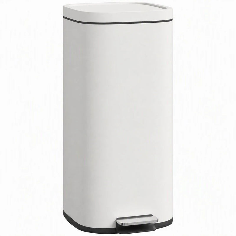 HOMCOM 30L Kitchen Bin, Compact Pedal Bin with Soft-Close and Stay-Open Lid, Removable Bucket for Kitchen, Home, Office, Cream