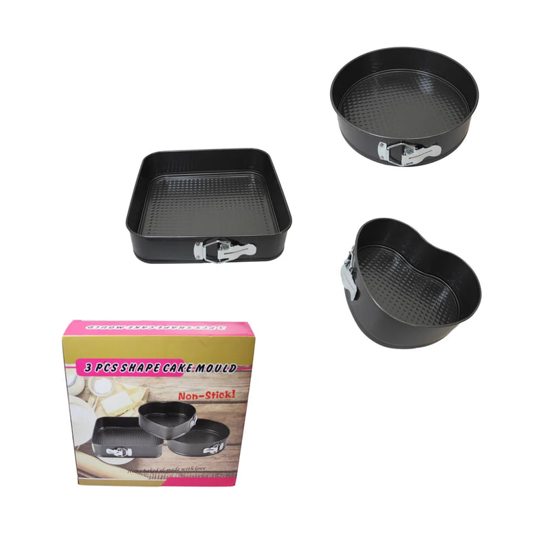 Non Stick Cake Tin Loose Base Baking Tray 3 Packs Square Circle Heat Tin