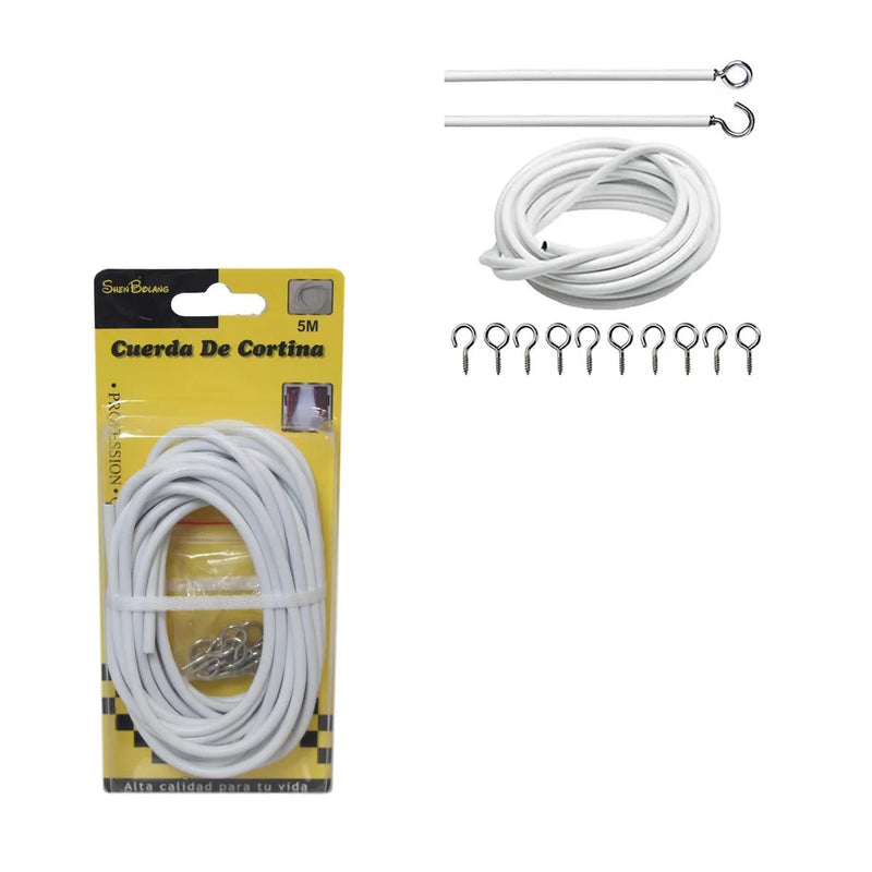 Net Curtain Wire White Window Cord Cable With Hooks Indoor Outdoor Cable
