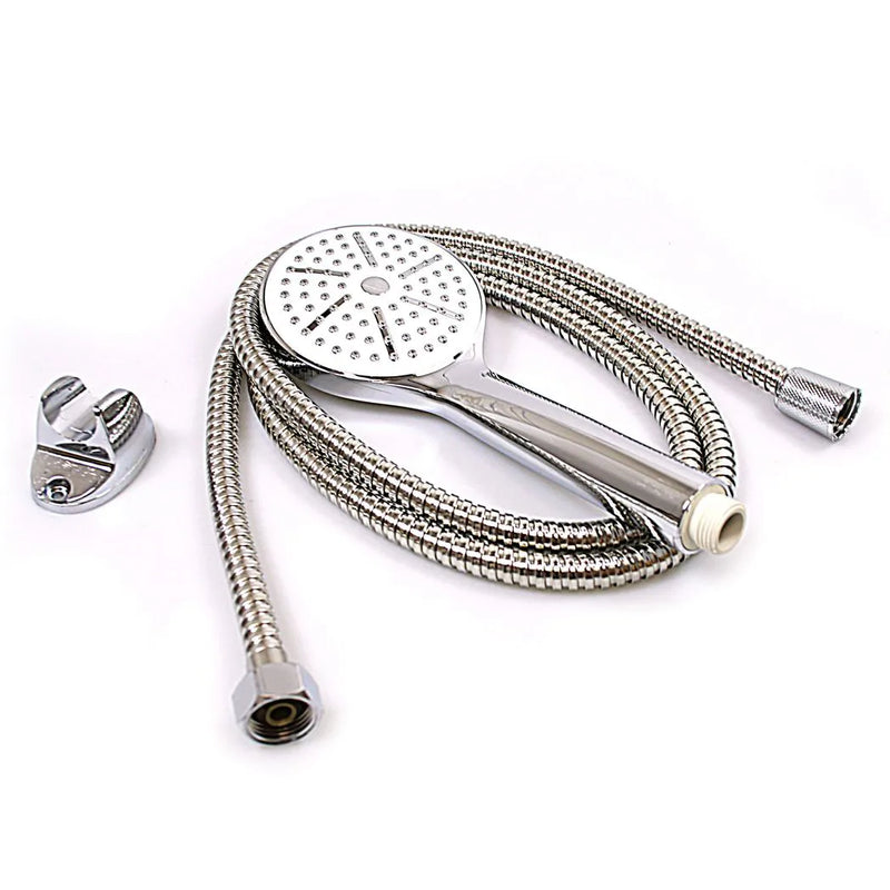 Shower Head With Fle x ible Shower Hose Pipe Chrome Bathroom Set