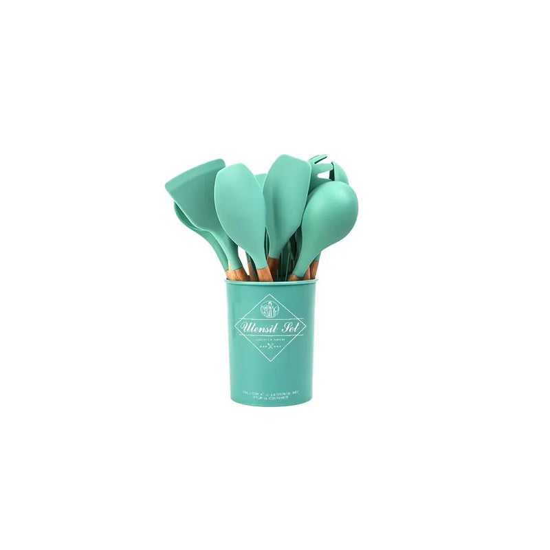 Silicone Assorted Kitchen Cooking Utensils With Plastic Holder Set Of 12 Assorted Colours