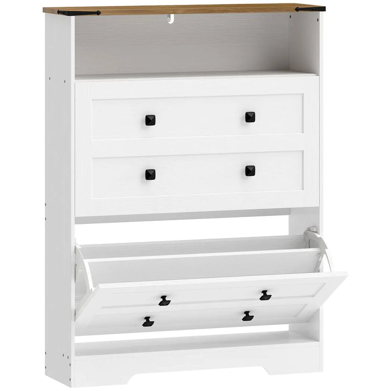 HOMCOM Shoe Cabinet with 2 Flip Drawers, Narrow Shoe Storage Cabinet, White