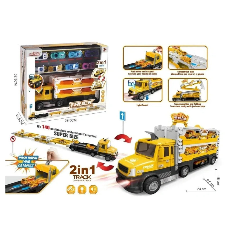 2 In 1 Engineering Container Truck With Construction Vehicles, 140Cm Spread Size