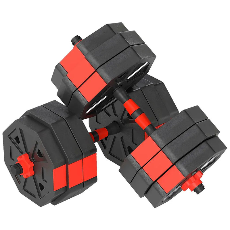 SPORTNOW 6-in-1 Adjustable Weight Dumbbells Set, Used as Kettlebell, Barbell, Dumbbell, Push-Up Stand, 30kg Free Weights Set for Men and Women Home Gym Training, Red
