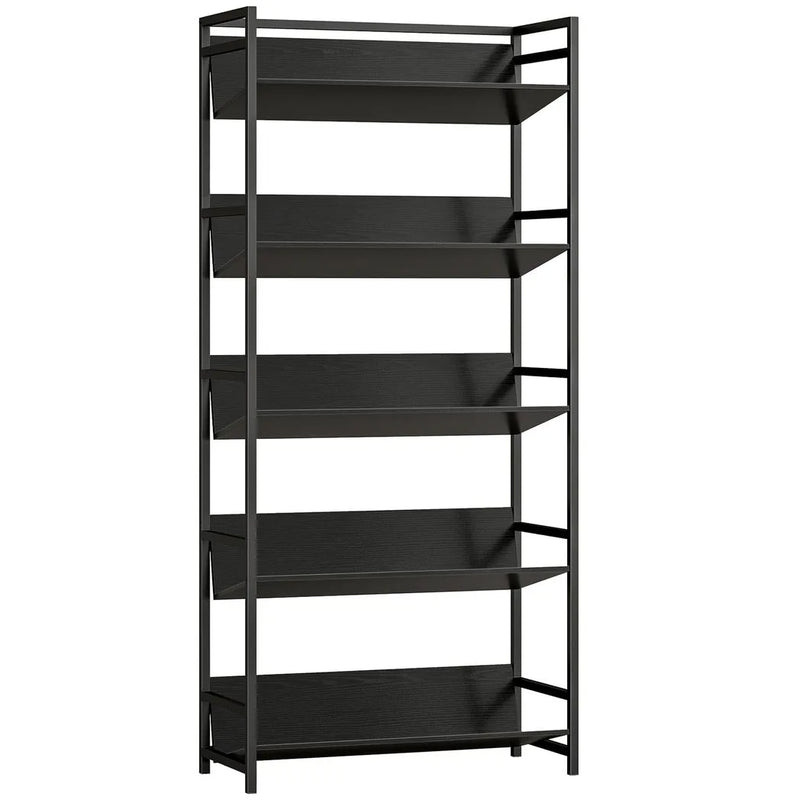HOMCOM Bookshelf 5-Tier Metal Frame Bookcase Storage Shelves for Living Room Black