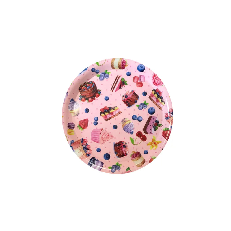 Plastic Round Serving Tray With Printed Design Assorted Designs