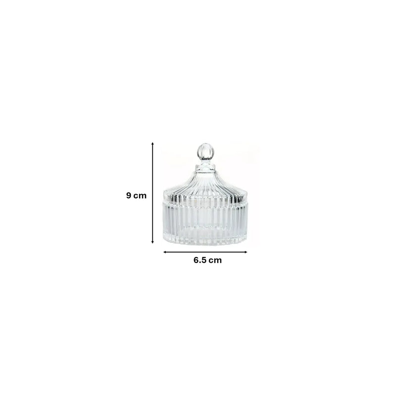Ribbed Glass Candy Sweets Sugar Storage Bowl Jar With Lid (Parcel Plus Rate)
