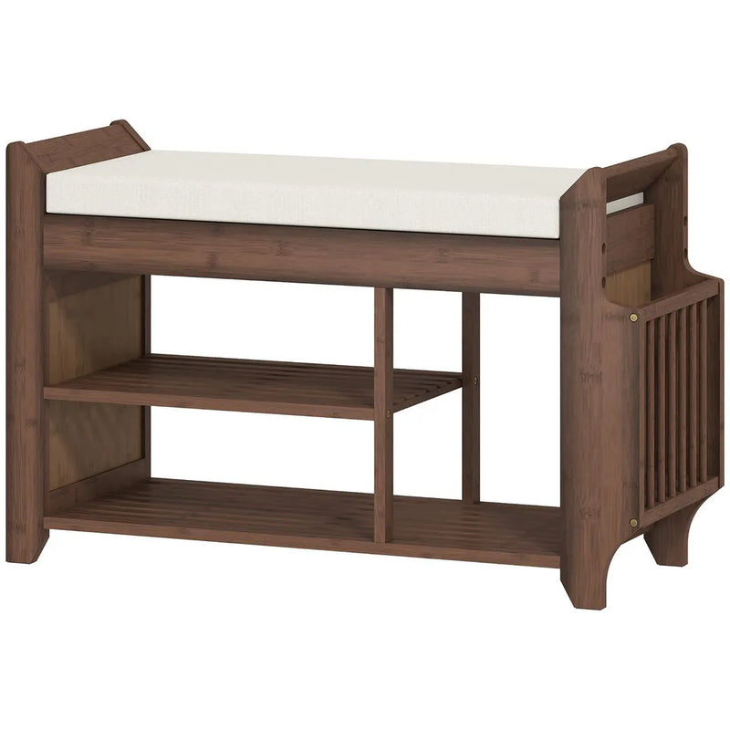 HOMCOM Shoe Bench 2-Tier Boot Section Entryway Storage Bench Cushioned Seat 80 x 30 x 50 cm Dark Brown and Cream