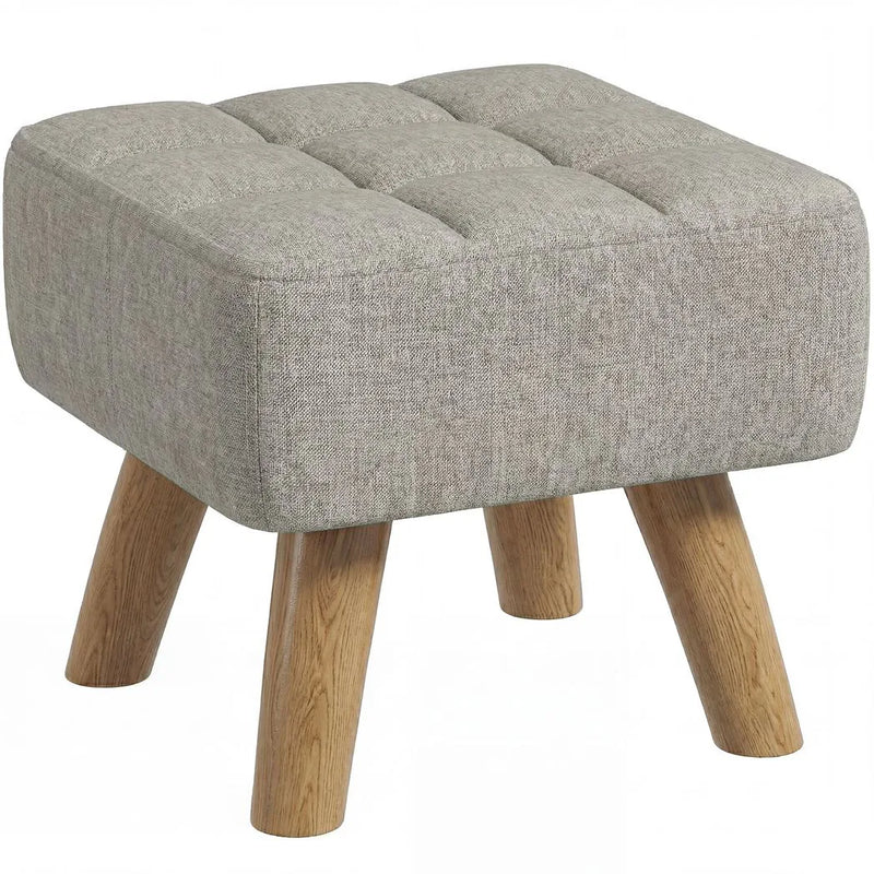 HOMCOM Linen-Look Square Padded Footstool - Light Brown