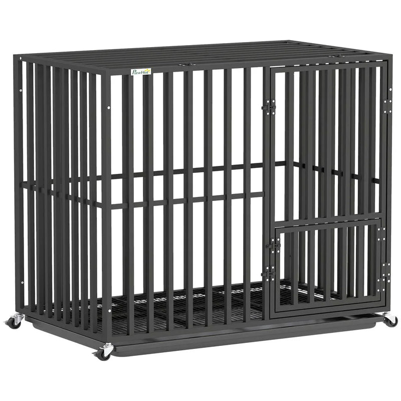 PawHut Heavy Duty Dog Crate, Dog Cage with Wheels for Small Medium Breeds, Metal Pet Kennel with Removable Tray