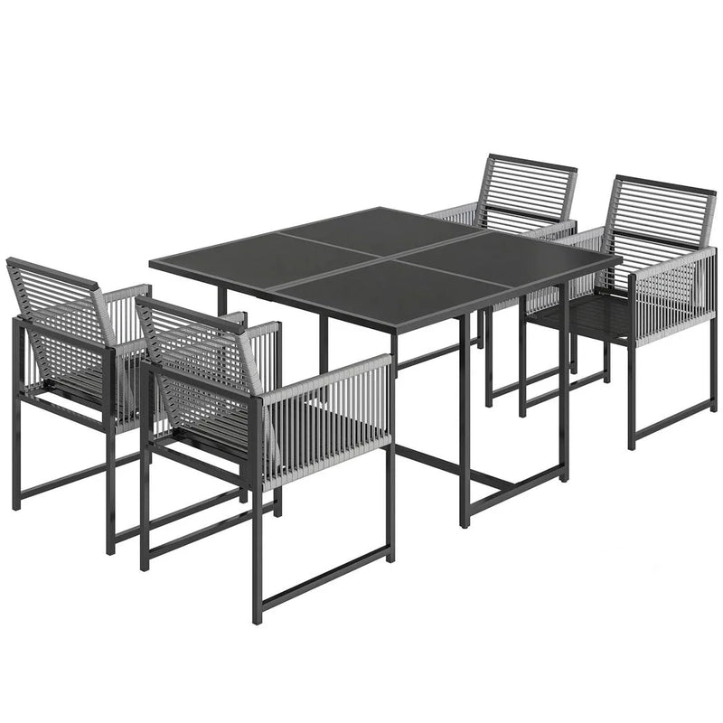 Outsunny 5 Pieces Garden Dining Set, Outdoor Patio Cube Set, 4 Seater Outdoor Table and Chairs with Foldable Backrest, Light Grey