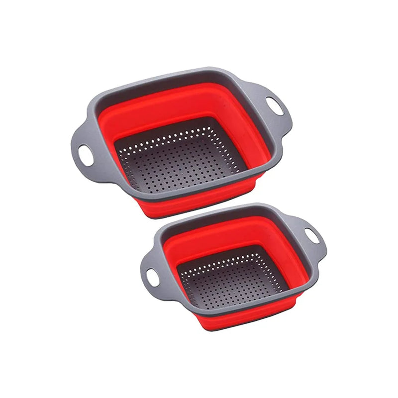 Sq Silicone Folding Colander Square Red