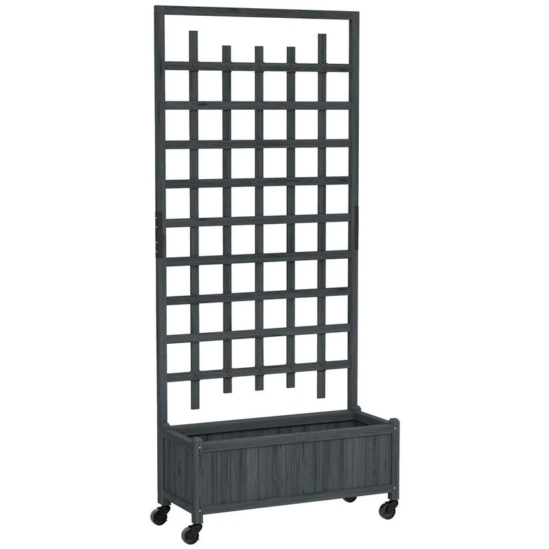 Outsunny Wooden Trellis Planter, Raised Garden Bed with Wheels, to Climb and Grow Vegetables, Herbs and Flowers, Grey