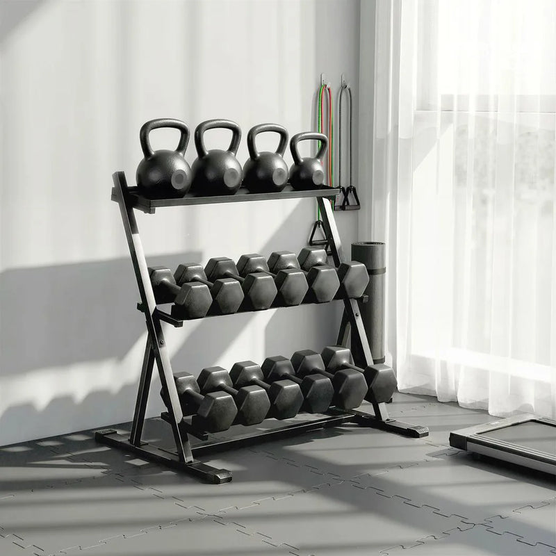 SPORTNOW 3-Tier Adjustable Dumbbell Rack, Heavy-Duty Weight Rack for Dumbbells, Kettlebells and Multiple Balls, Space-Saving Weight Storage Stand for Home Gym, 200 KG Capacity