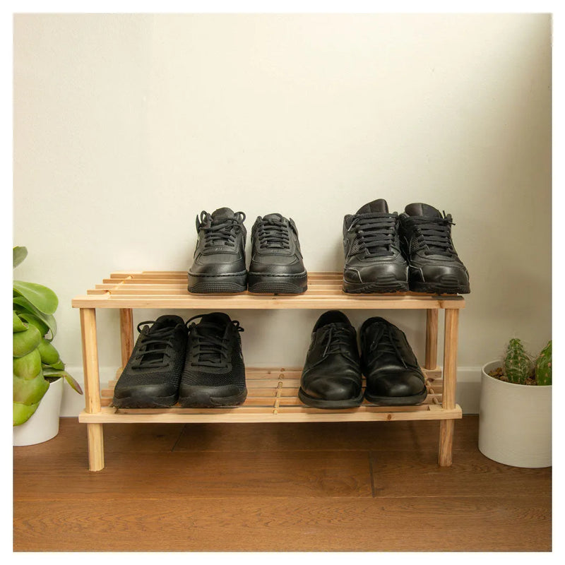 Wooden Shoe Storage Rack 2 Tier Walnut