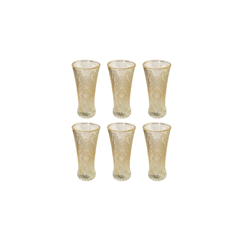 Small Half Pint Decorated Drinking Glass Set Of 6 Yellow Rose Gold (Parcel Plus Rate)