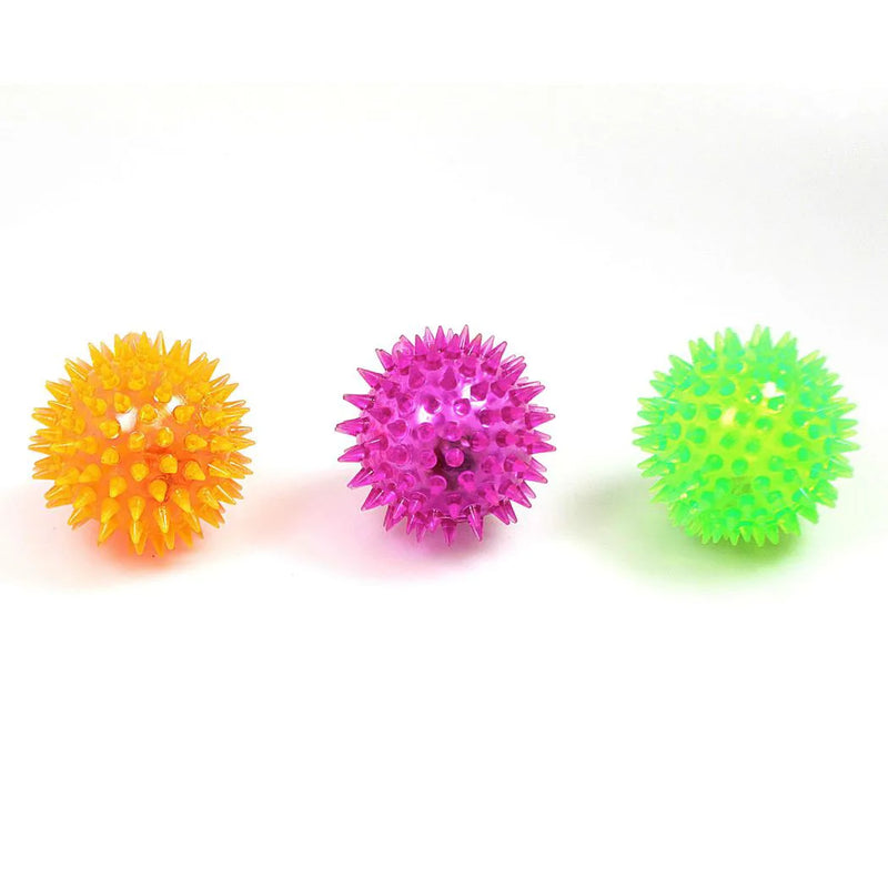 Pet Dog Toy Flashing Light Up Spikey Ball Assorted Colours