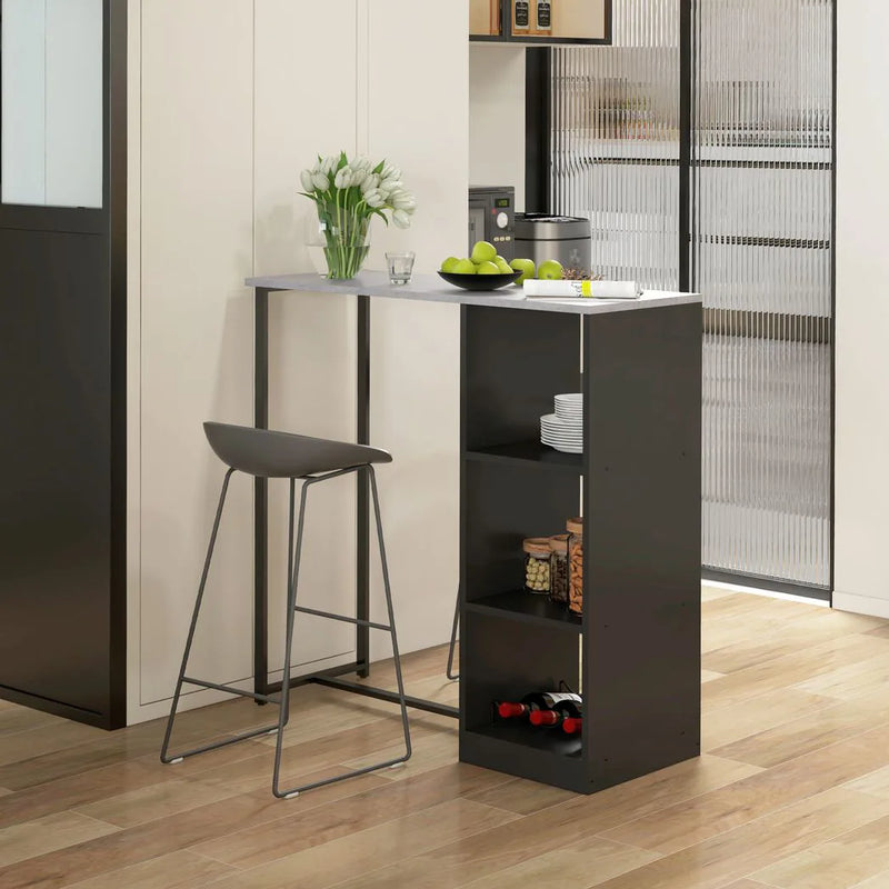 HOMCOM Breakfast Bar Table, Bar Table with 3-Tier Storage Shelf and Wine Rack, 105W x 40D x 105H cm, Black