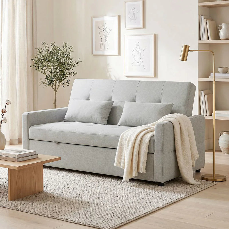 HOMCOM Three-Way Two-Seater Sofa Bed - Light Grey