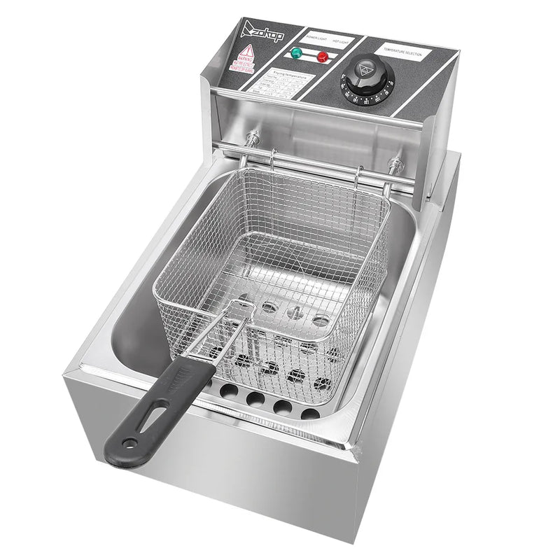 ZOKOP EH81 2500W 220-240V 6.3QT/6L Stainless Steel Single Cylinder Electric Fryer UK Plug