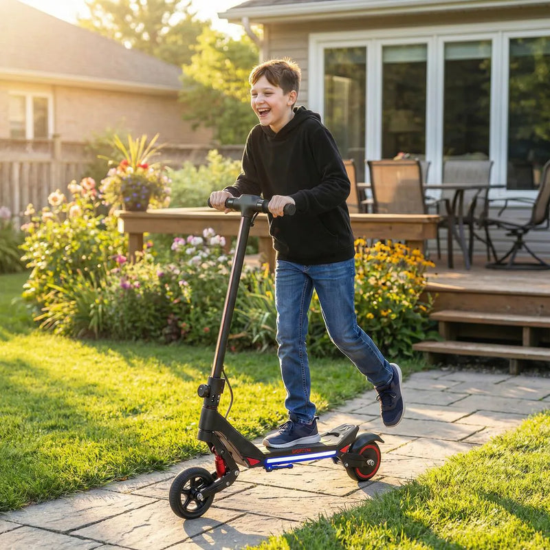 SPORTNOW Electric Scooter for Kids, Foldable E Scooter for Age Age 6 with LED Display, RGB lights, Up to 16km/h, Black