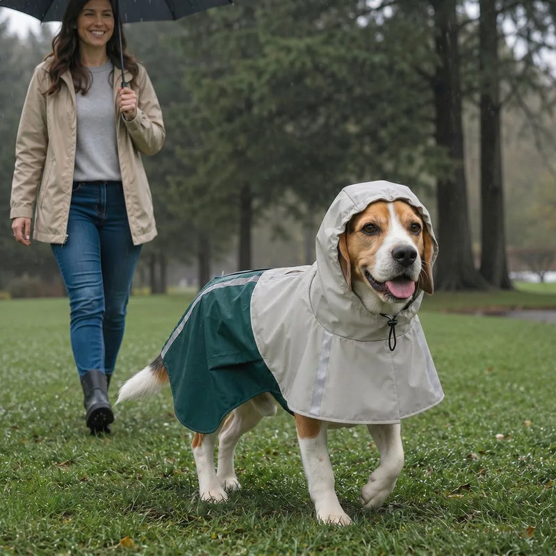 PawHut Dog Raincoat with Hood, Waterproof & Breathable Rain Jacket with Leash Hole, for Medium Dogs, Green, M