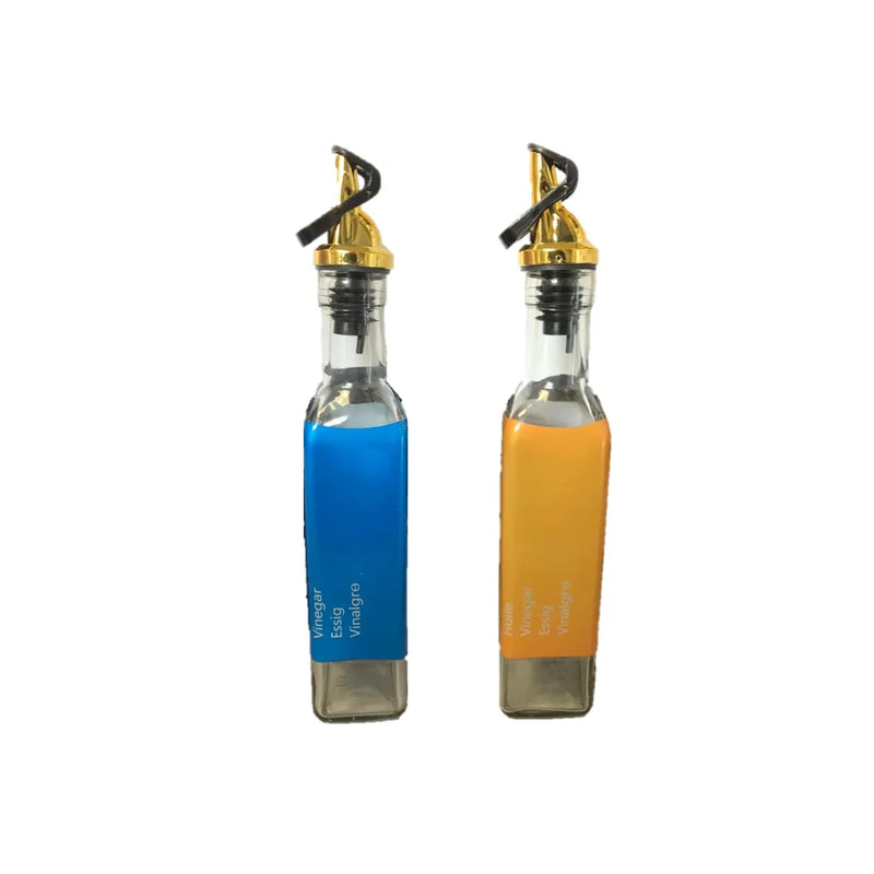 Clear Glass Oil And Vinegar Bottle With Coloured Label 250Ml Assorted Colours