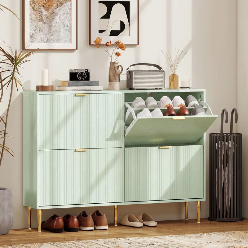 HOMCOM Elegant Four-Drawer Shoe Cabinet - Light Green