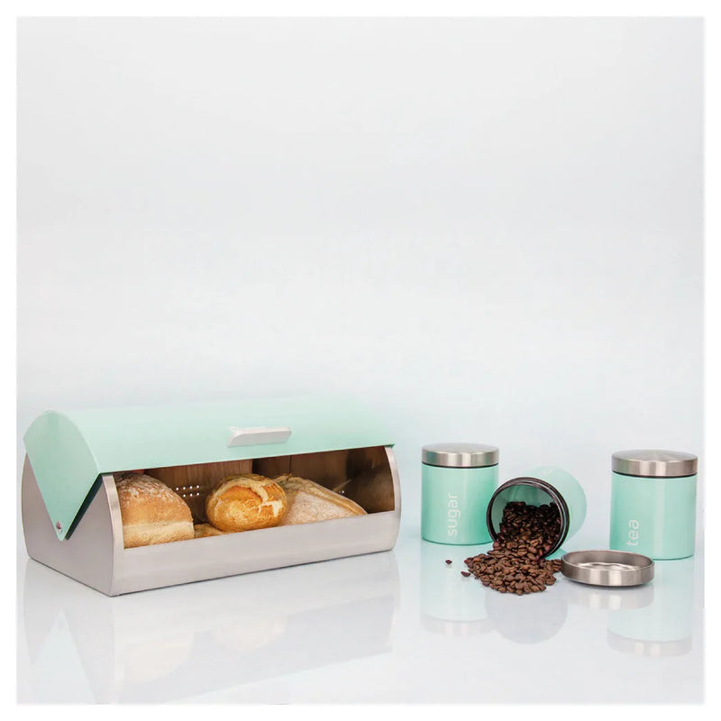 Sq Professional Dainty Metal Bread Bin With 3 Canisters Seafoam