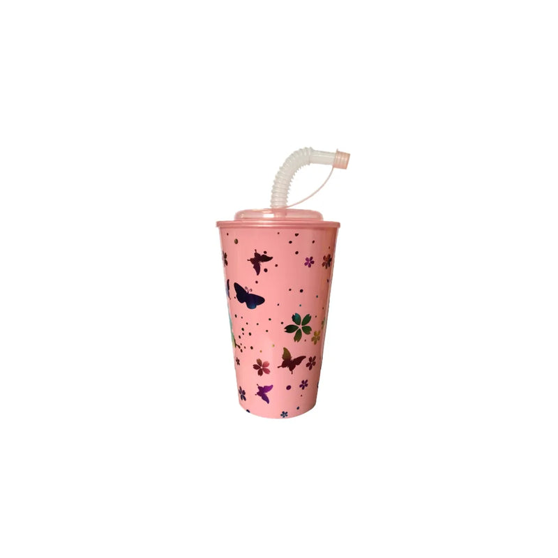 Reusable Plastic Juice Drinking Cup With Lid And Straw 500Ml Assorted Colours
